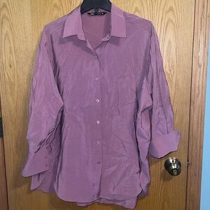 Zara modal oversized button up cover up Size XS extra small light weight mauve